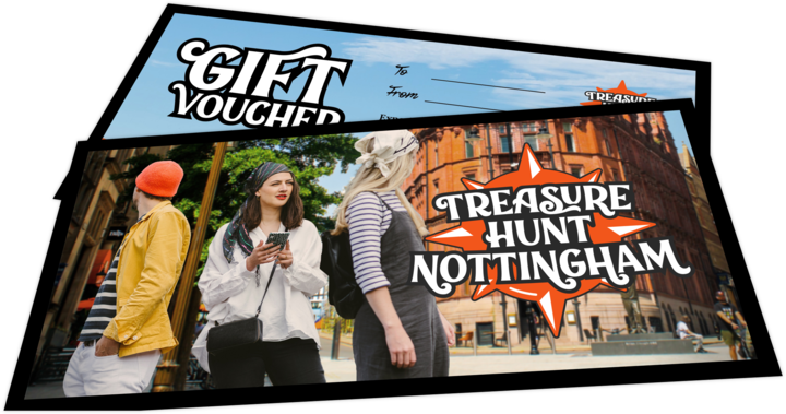 A photo of a physical gift voucher for Treasure Hunt Nottingham.